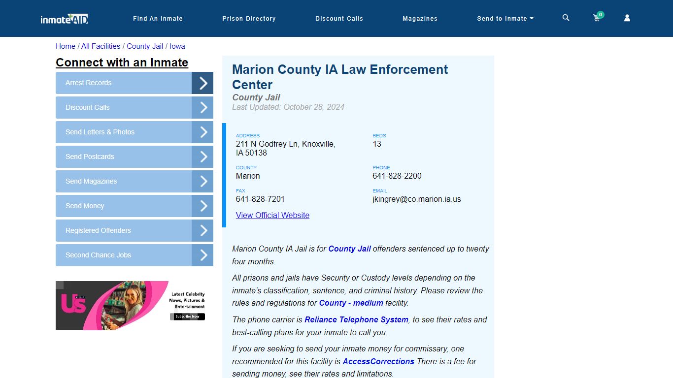 Marion County IA Law Enforcement Center - Inmate Locator