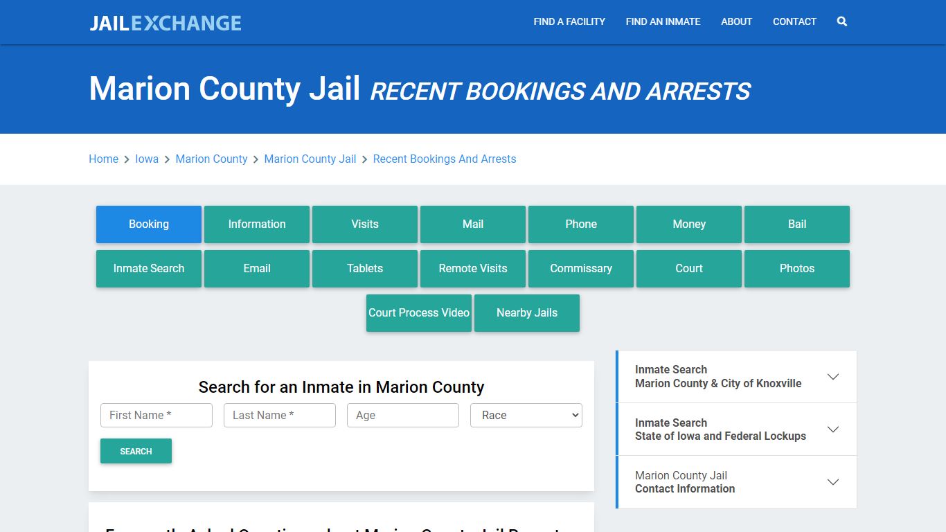 Marion County Jail IA Recent Arrests and Bookings - Jail Exchange