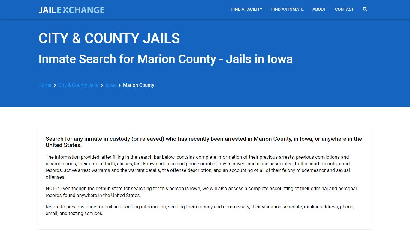 Locate an inmate in Marion County, Iowa - Jail Exchange